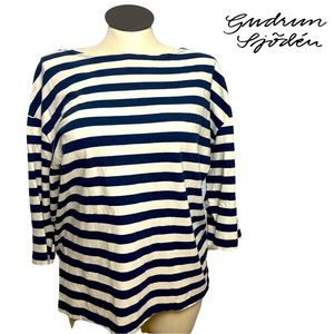 Gudrun Sjoden Classic Navy & White Boat Neck Tunic, 100% Recycled Cotton, L